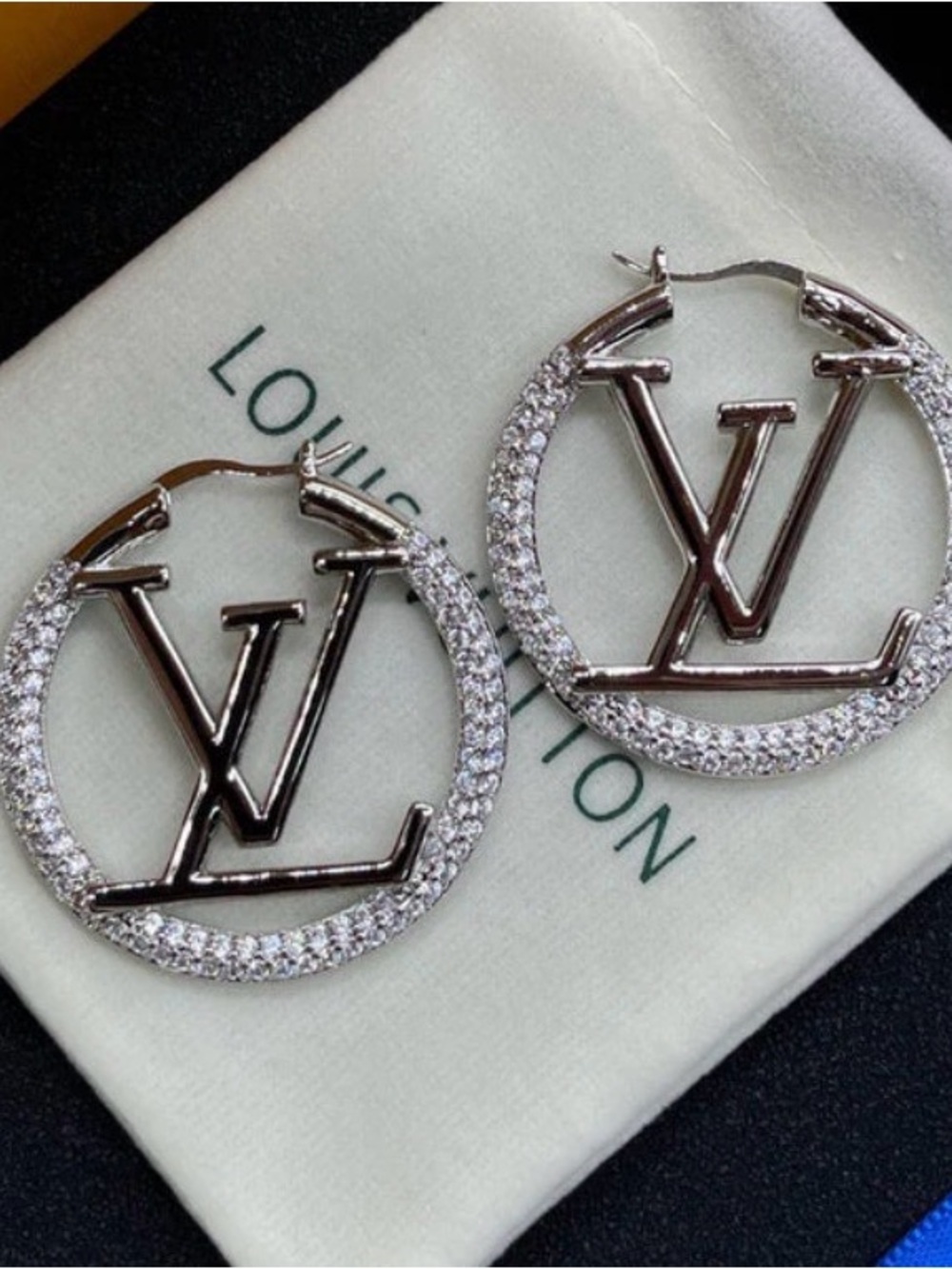 Fashion Inspired Silver Crystal Pavé Hoop Earrings Stamped